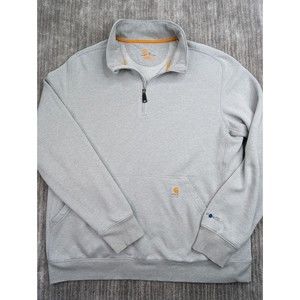 Carhartt 1/4 Zip Pullover Sweater Gray Mens XL Relaxed Fit Hoodie Pocket Work